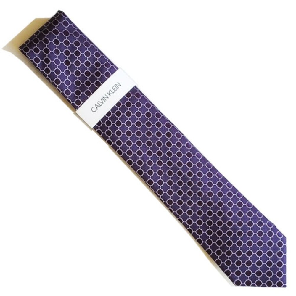 NWT Calvin Klein Silk Blend Tie 57" Purple Silver